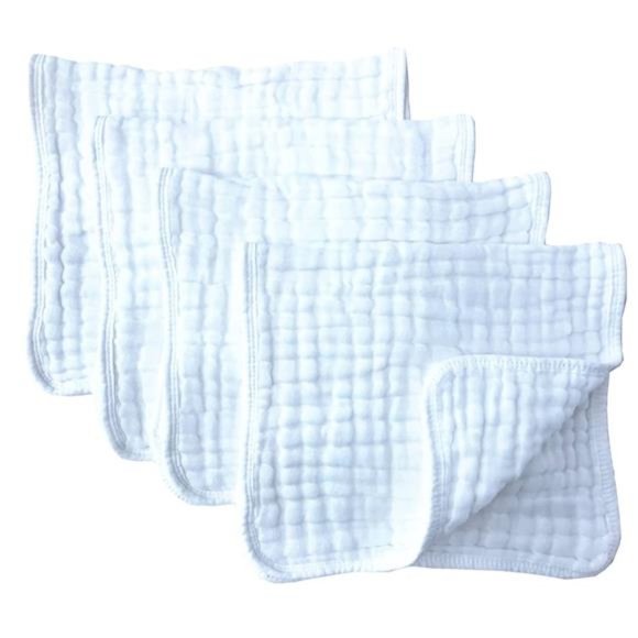 Muslin Burp Cloths 4 Pack Large 20" by 10" 100% Cotton 6 Layers Extra Absorbent - Picture 1 of 6